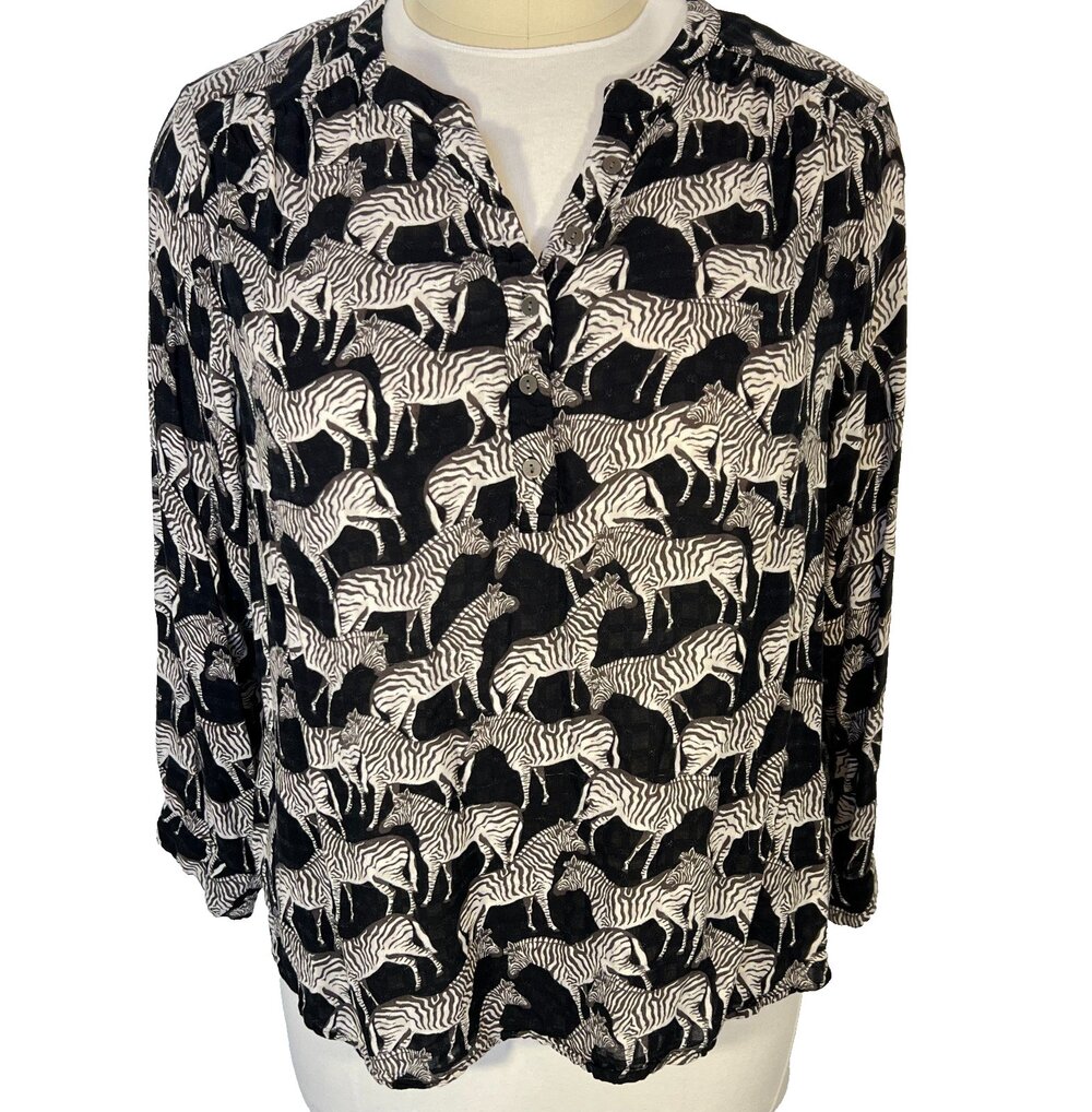 Jane Delancey Blouse Tunic Womens 3X Black White Zebras Henley Neck - Picture 2 of 12